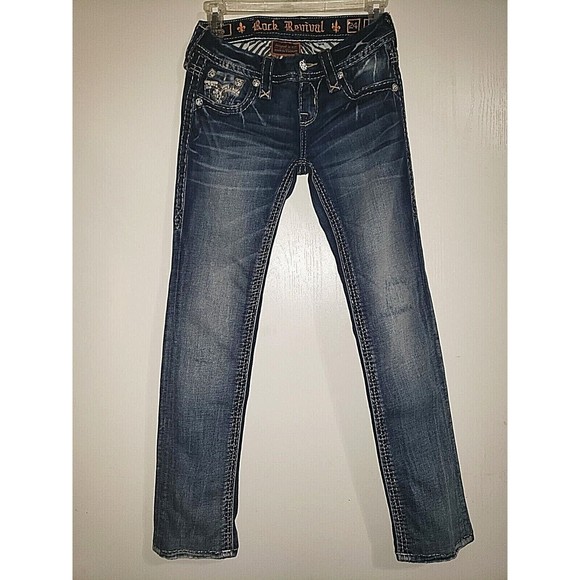 Rock Revival Betty Jeans Straight Women 24 Blue Medium Wash Stretch Thick Stitch - Picture 2 of 12